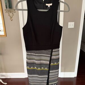 Trina Turk Black Sleeveless Midi Dress with Geometric Print